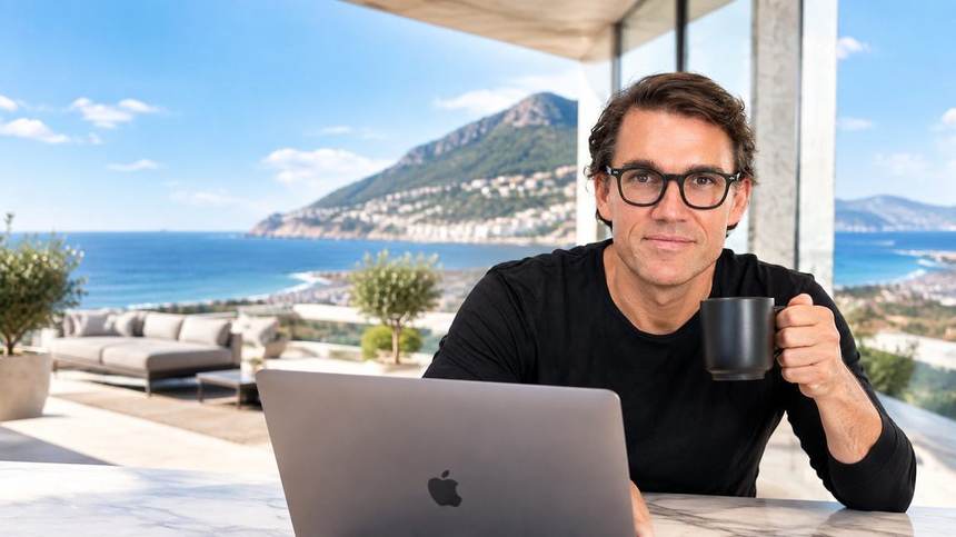 Business owner reviewing an AI website readiness analysis on a laptop